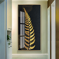 Grand Tableau Mural Nordique Feuille d'Or Abstraite, Peinture de Luxe Moderne en Porcelaine Cristal pour Salon et Décoration Intérieure