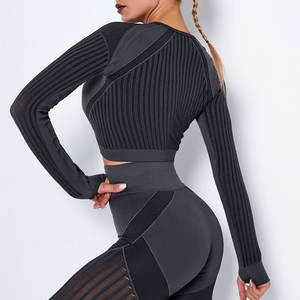 Top de Yoga de manga larga <span class=keywords><strong>para</strong></span> <span class=keywords><strong>mujer</strong></span>, <span class=keywords><strong>ropa</strong></span> de Fitness a la moda, transpirable, de alta gama, sin costuras, alta elasticidad, <span class=keywords><strong>para</strong></span> gimnasio, novedad de <span class=keywords><strong>2022</strong></span> - Product Image 2