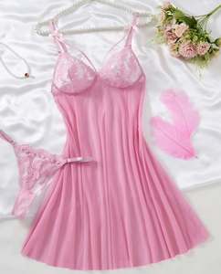 Nuovo Set Camicia da Notte Sexy con Spalline 2025, Lingerie Seducente in Pizzo Trasparente, Pigiama Due Pezzi per Donna - Product Image 6