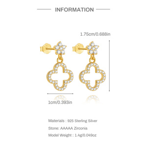 925 Sterling Silver 18K Gold Plated Four Leaf Clover <b>Opal</b> <b>Stud</b> <b>Earrings</b> with Dangling Tassel for Women - Product Image 6