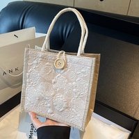 Sac fourre-tout en lin pour femme, motif floral, fermeture auto-agrippante, collection Printemps 2025, grand sac à bandoulière tendance pour transporter des boîtes à lunch