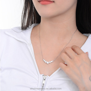 Fine Jewelry S925 Silver Gold Plated 7Princess Moissanite <strong>D</strong> VVS1 Smile Pendant <strong>Necklace</strong> Graduated Diamond for Girl Gift - Product Image 4