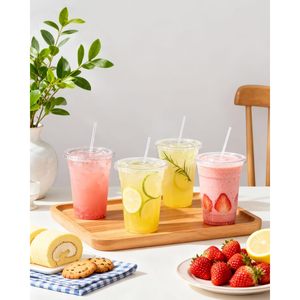 Clear Plastic Cups 16oz with Lids and <b>Straws</b> Bulk <b>Disposable</b> Coffee Cups BPA Free Food Safe Takeaway Party Use - Product Image 3