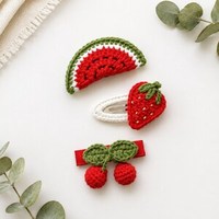 Schattige gehaakte fruit haarclips set meisjes watermeloen aardbei kersen haarspeldjes handgemaakte peuter haaraccessoires feest baby