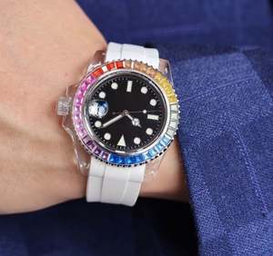 Reloj de Buceo de Primera Calidad con Incrustaciones de Gemas de Siete Colores, Calendario, Correa de Goma, Espejo de Zafiro, Diseño de Diseñador, Venta al Por Mayor - Product Image 5