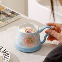 Tasse à café en céramique Dingyue, tasse à lait pour le petit-déjeuner, motif en relief peint à la main, tasse à eau résistante à la chaleur