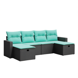 Set di Divani da Esterno in Polyrattan Nero con Cuscini, Arredamento da Giardino, Set di 6 Pezzi Componibili - Product Image 1