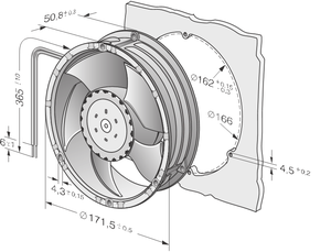 Ventilador de Red para Telecomunicaciones Tipo 6248n/22, 48V, 375mA, 18W, 17cm, Redondo Completo - Product Image 3