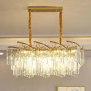 Modern dikdörtgen kristal avize sıcak satış altın parlaklık kristal ev yemek odası dekorasyon avize aydınlatma armatürü