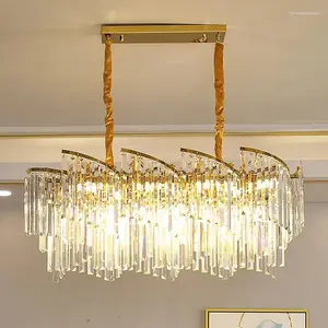 Moderne Rechthoekige Kristallen Kroonluchter Hot Sale Gold Luster Crystal Home Eetkamer Decoratie Kroonluchter Verlichtingsarmatuur