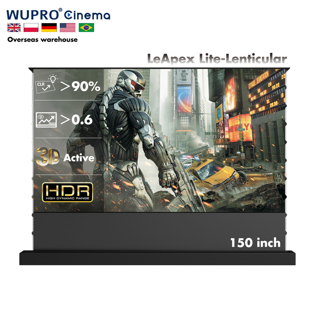 2025 New Arrival Wupro Lenticular CLR/ALR Projection Screens 150 inch Motorized UST 4K UHD 16:9 Floor Rising Projector Screen