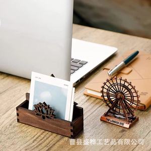 Wooden Business Card Holder <b>With</b> Lotus Design For Office <b>Desk</b> Storage And Hotel Front <b>Desk</b> Use - Product Image 1