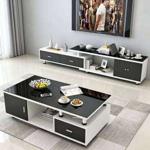 Mueble de TV de Vidrio Templado y MDF con Cajones, <span class=keywords><strong>Mesa</strong></span> de Centro Moderna y Minimalista para Sala de Estar, Fácil de Armar - Product Image 2