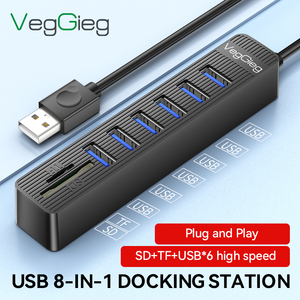 Hub <span class=keywords><strong>USB</strong></span> 2.0 VegGieg 8 in 1 all'ingrosso con lettore di schede <span class=keywords><strong>SD</strong></span> TF, adattatore <span class=keywords><strong>convertitore</strong></span> multiporta <span class=keywords><strong>USB</strong></span> per laptop e PC - Product Image 2