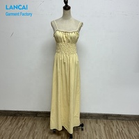 Fabricant de robes maxi smockées pour femmes, col carré, coton et lin, OEM ODM, design personnalisé, marque privée, directement de l'usine