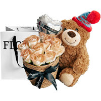 Ours mignon en peluche avec bouquet de fleurs de savon rose-Cadeau d'anniversaire de la Saint-Valentin Thanksgiving et Pâques pour petite amie meilleur ami