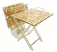 Table d'appoint pliable en acrylique transparent de luxe sur mesure avec bordure dorée et poignée, plateau de service amovible