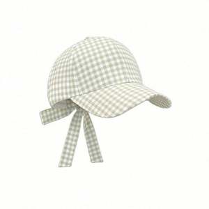 Casquette de baseball à carreaux style coréen et japonais mignon avec nœud et sangle pour femme, fille, décontractée, pour le sport, collection printemps-été - Product Image 3
