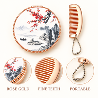 Ensemble cadeau miroir et peigne personnalisé avec logo, outil de maquillage portable, miroir de mode, design métallique DIY, peigne rond en forme d'éventail, souvenir