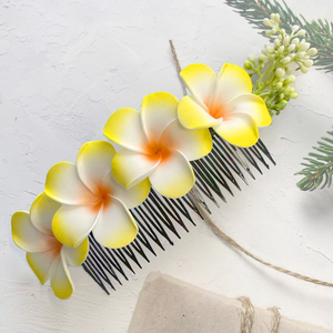 Peineta de Espuma con Flores de Frangipani de 19 cm, Estilo Bohemio, para Fiestas, Bodas, <span class=keywords><strong>Playa</strong></span>, Vacaciones, Accesorios para el Cabello - Product Image 4