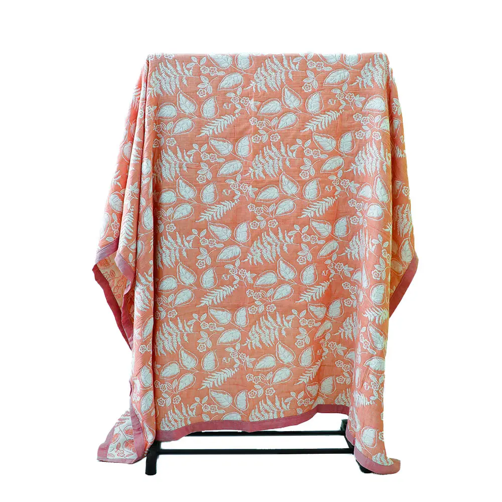 2024 Hot selling blush plant deluxe yarn-dyed jacquard cotton fabric floral custom tapestry blanket for Picnic indoors outdoors