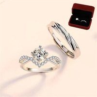 Bagues de mariage ajustables en diamant pour couple, en argent, avec diamants, pour femme et homme, coffret cadeau de mariage, vente en gros
