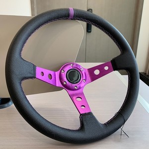 <span class=keywords><strong>Volant</strong></span> de course universel personnalisé 350 mm en PVC violet <span class=keywords><strong>avec</strong></span> surpiqûres, à 3 branches, pour tuning JDM, piste et conduite quotidienne - Product Image 1