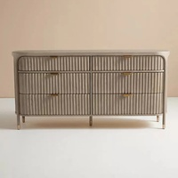 Console de rangement à 6 tiroirs en bois massif de style nordique français pour salon