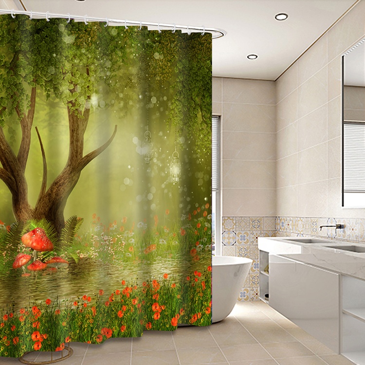 Cortina de baño con estampado de paisaje de fantasía moderna Cortina de ducha impermeable