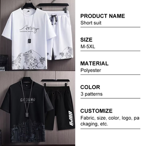 Set da <span class=keywords><strong>Uomo</strong></span> di Alta Qualità, Abbigliamento Streetwear Casual, Tuta Sportiva con T-shirt a Maniche Corte <span class=keywords><strong>e</strong></span> <span class=keywords><strong>Pantaloncini</strong></span>, Set 2 Pezzi - Product Image 2