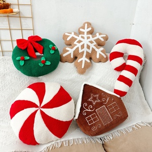 Factory Nature Red <b>White</b> Striped Candy Cane Santa Claus Shape Tufted Embroidered Cushion Christmas <b>Throw</b> Pillow Decor - Product Image 2