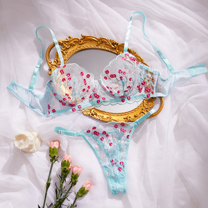 New Fashionable European and American Fun <b>Set</b> <b>Sexy</b> Lingeries Women's <b>Bra</b> Comfortable Embroidered Flower Underwear - Product Image 4