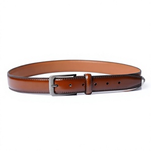Cinturón Casual de Cuero Genuino para Hombre, Color Marrón, Hebilla de Aleación Plateada, Cuadrada, Sólida, Rectangular, Duradera, Moldeada en una Sola Pieza - Product Image 3