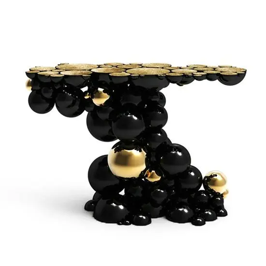 Boca Do Lobo Newton分子構造コンソールテーブル豪華な半球形状テーブルブラックラッカーと金メッキコンソール
