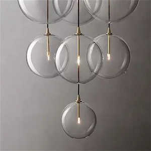 Stair Glass Ball Chandelier Lighting Round Large Pendant Light High Ceiling Luxury Long Bubble Chandelier