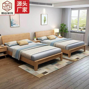 Lit en bois massif de style nordique, lit double plateforme de 1,8 m, mobilier de chambre moderne et minimaliste, structure durable à sommier haut - Product Image 2