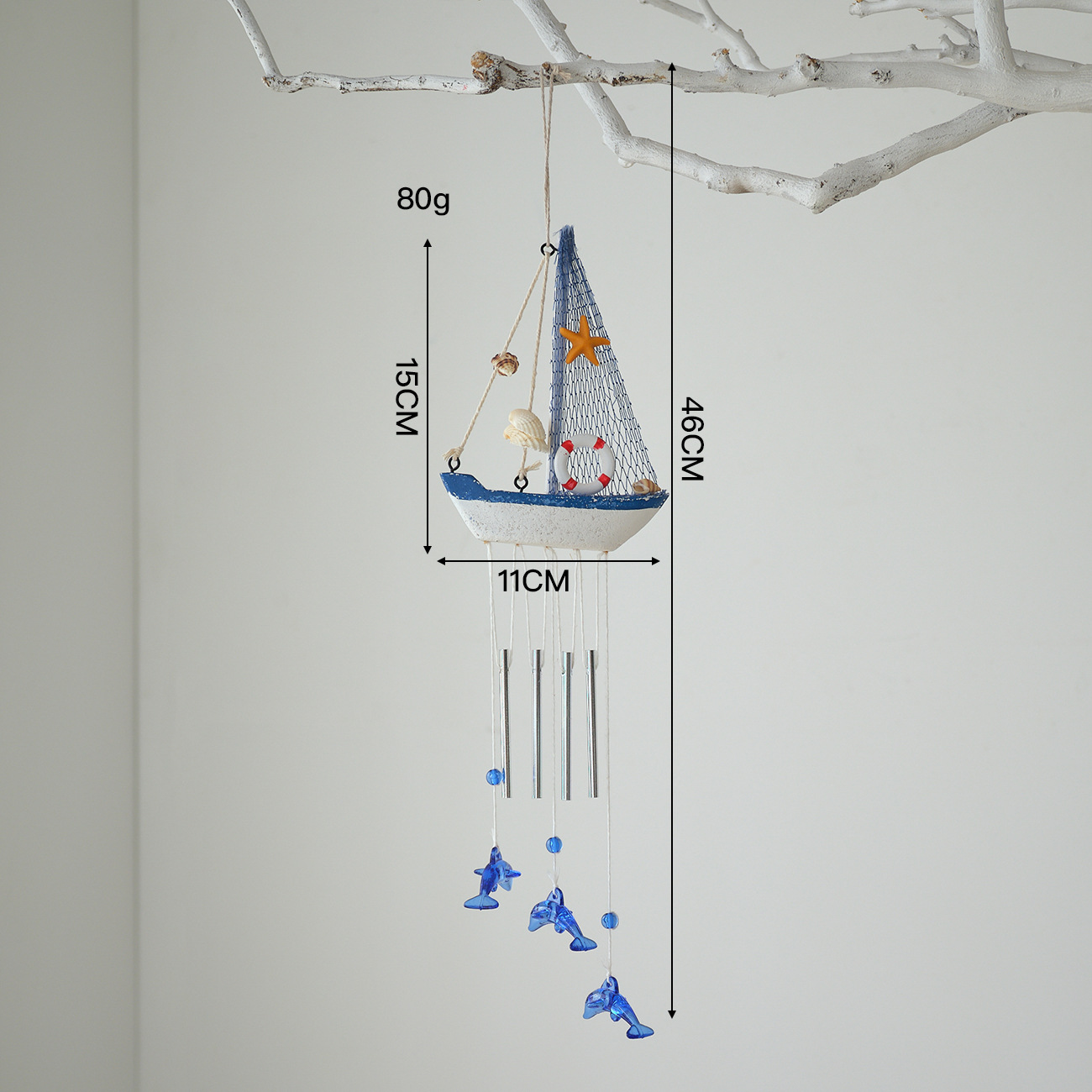 Blue and white wind chime life ring