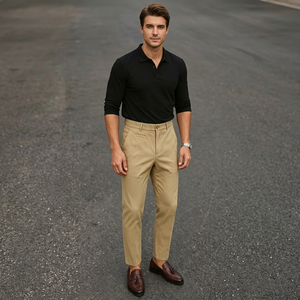 Pantalon décontracté kaki pour homme, coupe droite, taille mi-haute, en coton léger, uni, infroissable, idéal pour l'été, fabriqué au Bangladesh - Product Image 5