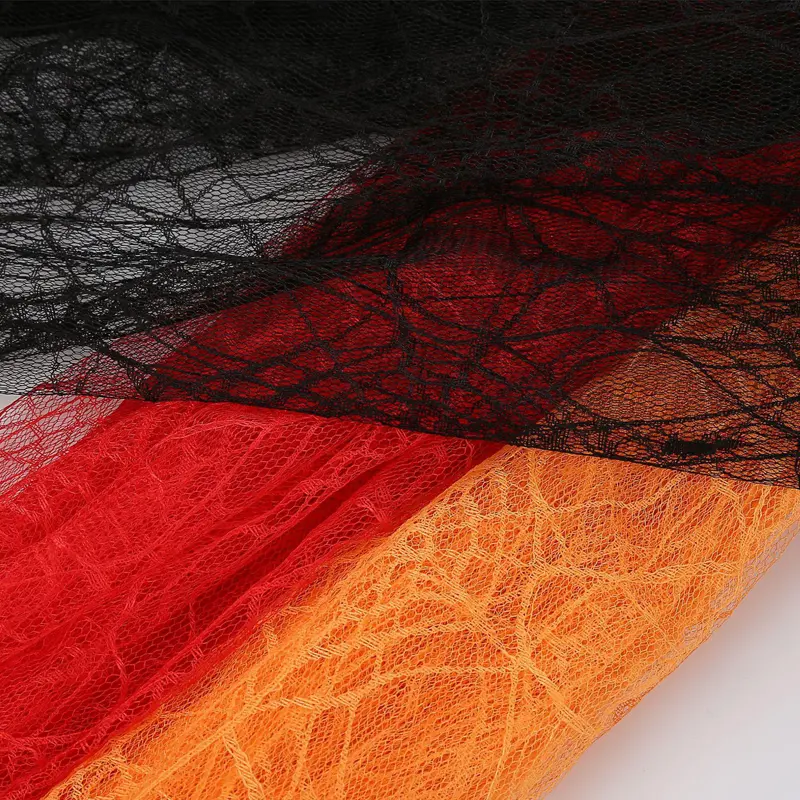 Creative noir rouge toile d'araignée net dentelle tissu 100% polyester broderie maille tulle dentelle tissus pour la fête d'halloween