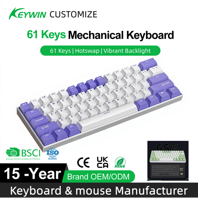 Factory Custom 60% RGB Gasket Mechanical Tri-mode Gaming Keyboard Stock RGB 61 Keys Wireless Hotswap Gaming Mechanical Keyboard