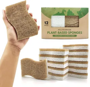 Biodegradable Natural Kitchen Sponge Compostable Cellulose and Coconut Walnut Scrubber Sponge Eco Friendly Sponge