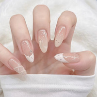 Autocollants d'ongles à presser en ABS, effet dégradé, strass, forme nœud, détachables, pour manucure française blanche amande, 30 pièces pour doigts