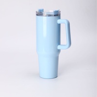 Gobelet isotherme transfrontalier en acier inoxydable 304, grande capacité 40 oz, personnalisable, couleur unie, avec couvercle à poussoir et poignée pour voiture