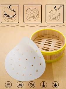 Papel de Vapor de Bambú Redondo Antiadherente, Resistente al Calor, de Silicona Perforada de Grado Alimenticio para Cocinar Dim Sum - Product Image 6
