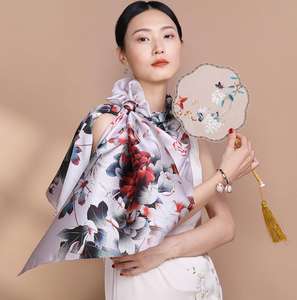 خدمات OEM & ODM ترحيب أنيقة Seide مطبوعة بنمط زهرة تصميم Syal <span class=keywords><strong>Sutra</strong></span> شخصية وشاح حرير طويل لفستان - Product Image 3