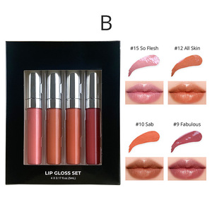 Ensemble de gloss à lèvres minéral teinté naturel végétalien à marque privée, effet magique longue durée, brillant, 4 pièces/ensemble, soin hydratant pour les lèvres - Product Image 1