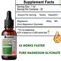 Supplément de magnésium de santé Glycinate de magnésium pur Gouttes de liquide 400mg Gouttes de glycinate de magnésium végétalien