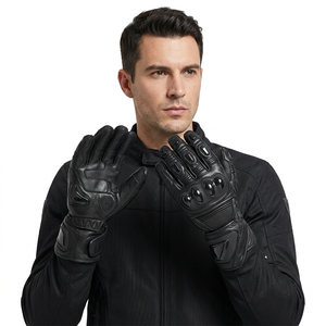 Guantes de Motociclismo de Cuero Vacuno Genuino Ultra Seguros, Antideslizantes, con Pantalla Táctil, Protección Completa para los Dedos y Nudillos de Fibra de Carbono - Product Image 1