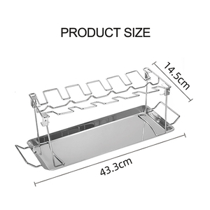 Estante para pollo 2026, parrilla para barbacoa, soporte plegable <span class=keywords><strong>de</strong></span> acero inoxidable para <span class=keywords><strong>baquetas</strong></span>, soporte para asador con bandeja <span class=keywords><strong>de</strong></span> goteo - Product Image 6