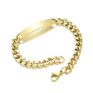 Bracciale da Uomo a Barra Dorata Yiwu Aceon con Catena a Maglia Groumette in Acciaio Inox, Targhetta Grezza per Connettore Lucidata a Mano per Gioielli Fai da Te con Incisione Laser - Product Image 4